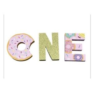 Decorative ONE Letters Donuts With Sprinkles & Glitter 10 1/2” Length Used